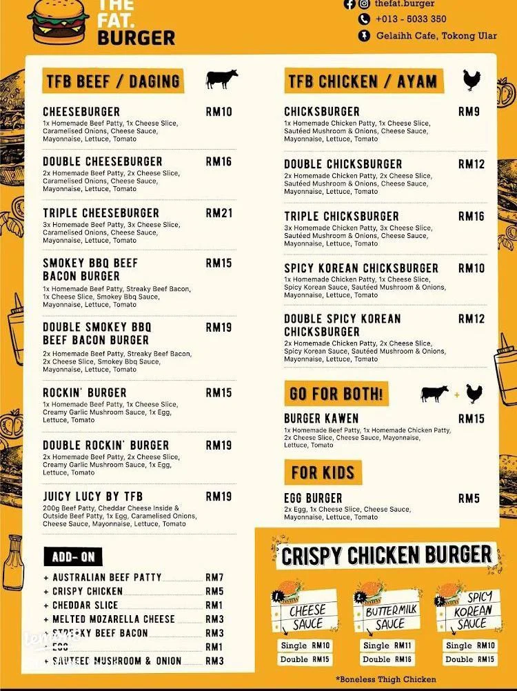 Beef, Chicken and Special Burger Choices
