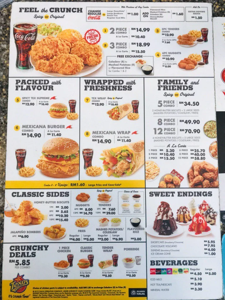 Burger & Wrap menu + prices